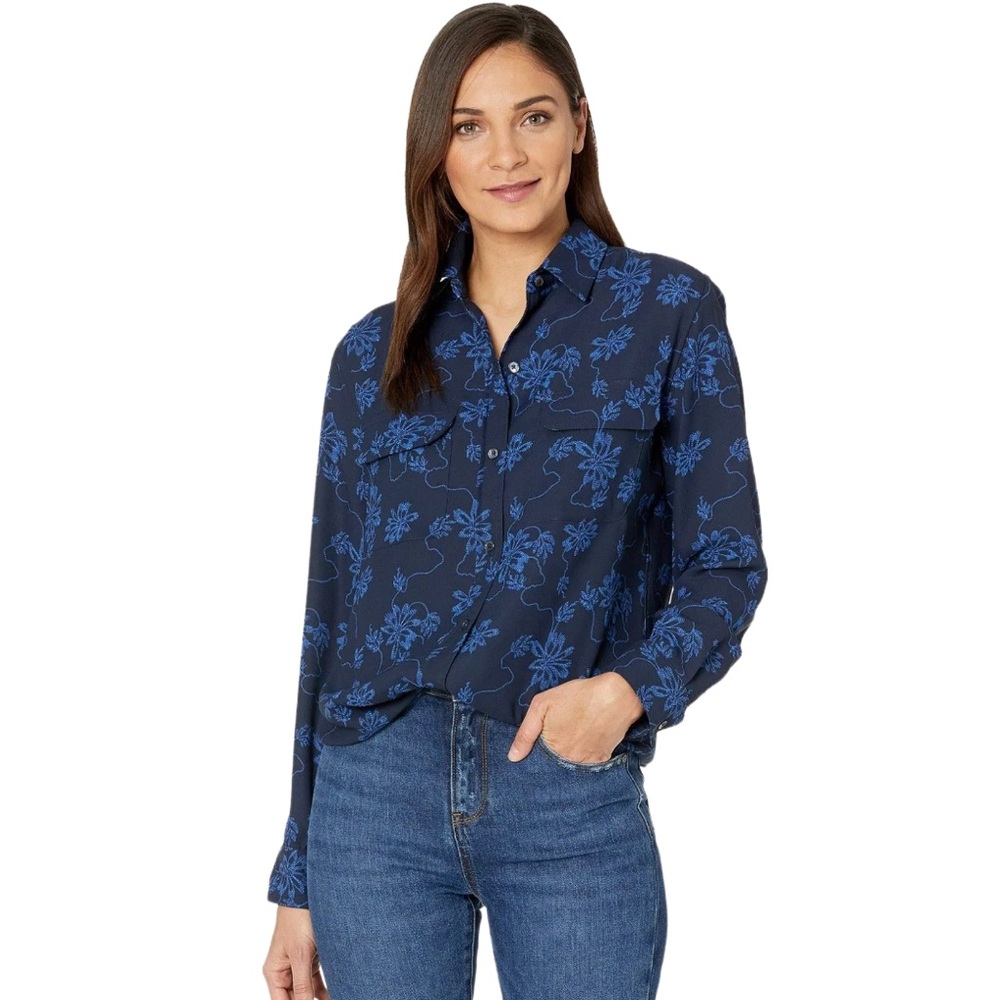 Equipment Signature Top Eclipse Blue Floral Pattern